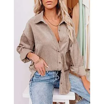 Astylish Women’s V Neck Corduroy Blouse - Lightweight Fashion