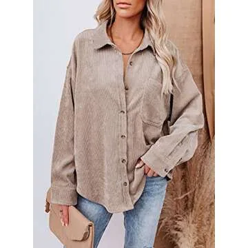 Astylish Women’s V Neck Corduroy Blouse - Lightweight Fashion