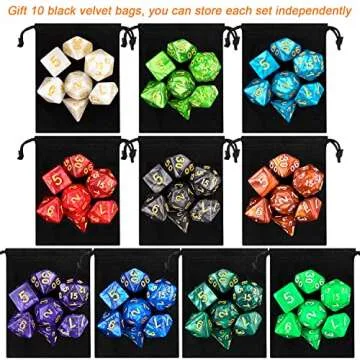 10 X 7 Polyhedral Dice Set (70 Pieces) for Dungeons and Dragons DND RPG MTG Table Games D4 D6 D8 D10...