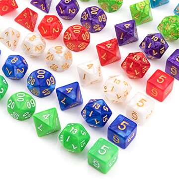 10 X 7 Polyhedral Dice Set (70 Pieces) for Dungeons and Dragons DND RPG MTG Table Games D4 D6 D8 D10 D% D12 D20 with 10 Pack Black Bags, 10 Colors