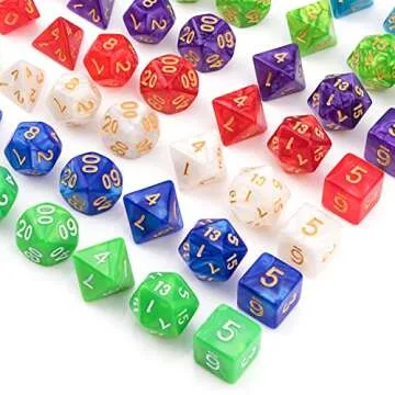 10 X 7 Polyhedral Dice Set (70 Pieces) for Dungeons and Dragons DND RPG MTG Table Games D4 D6 D8 D10 D% D12 D20 with 10 Pack Black Bags, 10 Colors