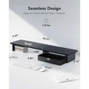 HUANUO Large Dual Monitor Stand with Drawer for Organizing