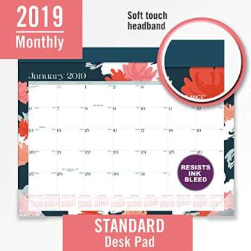 AT-A-GLANCE 2019 Desk Calendar, Desk Pad, 21-3/4" x 17", Standard, Badge Floral (D1148B-704)