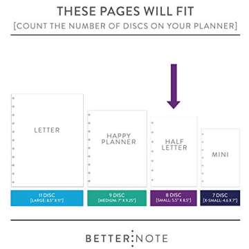 BetterNote This Week Refill Pages for Discbound Notebooks, Fits Happy Planner, Levenger Circa, Staples Arc, TUL, Talia (Classic- 6 months, 8-Disc, 5.5"x8.5")