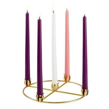 Brass Advent Wreath with 5 Candle Holders, Religious Holiday Decor, 11 Inches