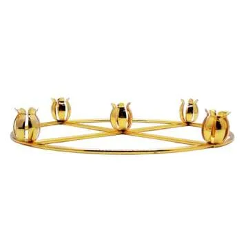 Brass Advent Wreath with 5 Candle Holders, Religious Holiday Decor, 11 Inches