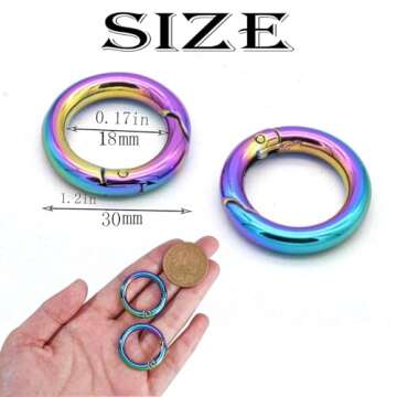 YukaBa 10 Pack Rainbow Spring O Ring, 1.2 Inch Metal Buckle Carabiner Clips Keychain