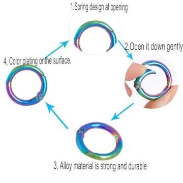 YukaBa 10 Pack Rainbow Spring O Ring, 1.2 Inch Metal Buckle Carabiner Clips Keychain