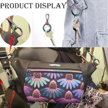 YukaBa 10 Pack Rainbow Spring O Ring, 1.2 Inch Metal Buckle Carabiner Clips Keychain