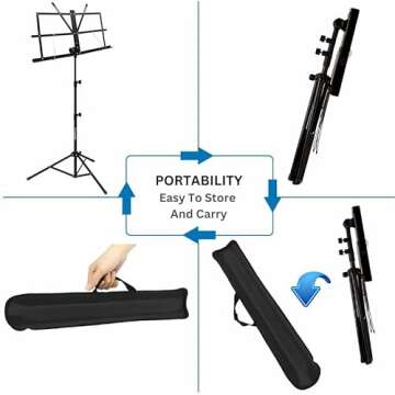 Sheet Music Stand, Mugig Folding Music Stand, 29-50inch Height, 18x11" Plate with Book Clips, Professional Collapsible Music Stand, Portable with Carry Bag, Suitable for Instrumental Performance
