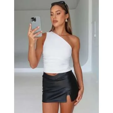 Trendy Queen Womens Going Out Tops Summer One Off Shoulder Tank Tube Crop Outfit Cute Shirts Cami Corset Fashion Clothes White S