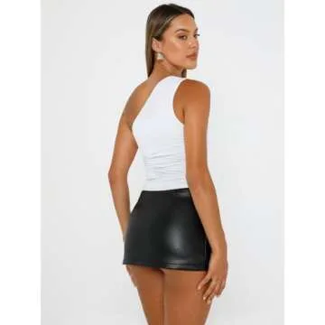 Trendy Queen Womens Going Out Tops Summer One Off Shoulder Tank Tube Crop Outfit Cute Shirts Cami Corset Fashion Clothes White S