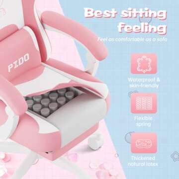 PZDO Pink Gaming Chair, High Back Kawaii Gaming Chair with Footrest & Bunny Ear and Wide Soft Cushion, Gamer Chair Computer Chair for Adults Girls Women, Reclining Chair, Gift, Pink-White