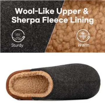LongBay Men's Fuzzy Sherpa Lined Slippers Warm Memory Foam Non-slip Slippers Slip-on House Shoes for Indoor Outdoor Black 9