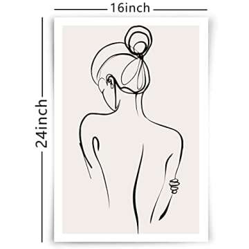 Line Girl Wall Art Canvas Abstract Line Woman Body Silhouette Art Prints Minimalist Painting Woman Drawing Outline Pictures Black and Beige Poster Female Black Wall Art for Bedroom 16x24inch No Frame
