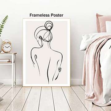 Line Girl Wall Art Canvas Abstract Line Woman Body Silhouette Art Prints Minimalist Painting Woman Drawing Outline Pictures Black and Beige Poster Female Black Wall Art for Bedroom 16x24inch No Frame