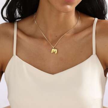 Thaivor Bubble Letter Necklace Gold Initial Necklaces for Women Trendy 14K Gold Plated Dainty Charm ...
