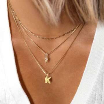 Thaivor Bubble Letter Necklace Gold Initial Necklaces for Women Trendy 14K Gold Plated Dainty Charm Pendant Name Necklace Personalized Gold Jewelry Gift for Women
