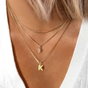 Thaivor Bubble Letter Necklace Gold Initial Necklaces for Women Trendy 14K Gold Plated Dainty Charm Pendant Name Necklace Personalized Gold Jewelry Gift for Women