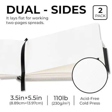 Funto Watercolor Journal, 3.5x5.5, 2 Pack, 48 Pages Each, Cold-Pressed with Inner Pocket, 110lb/230g...