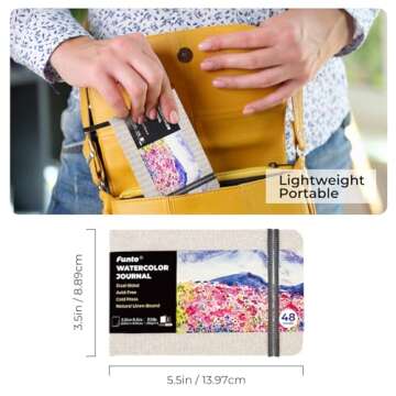 Funto Watercolor Journal, 3.5x5.5, 2 Pack, 48 Pages Each, Cold-Pressed with Inner Pocket, 110lb/230gsm, Suitable for Techniques and Mixed Media