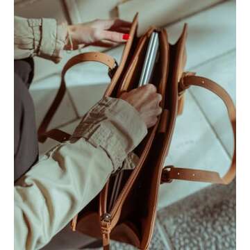 ECOSUSI Laptop Bag For Women 15.6 Inch Work Tote Bags PU Leather Computer Purse For Business Office With 3 Layer Compartments