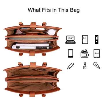 ECOSUSI Laptop Bag For Women 15.6 Inch Work Tote Bags PU Leather Computer Purse For Business Office With 3 Layer Compartments