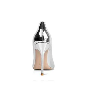 Elisabet Tang High Heels, Women Pumps Shoes 3.94 inch/10cm Pointed Toe Stiletto Sexy Prom Club Heels Silver 7