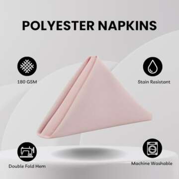 Your Chair Covers Cloth Polyester Napkins, 20 x 20 Inch, Washable Dinner Fabric Linen Napkins with Hemmed Edges for Restaurant, Wedding and Holiday Pack of 10 (Blush)