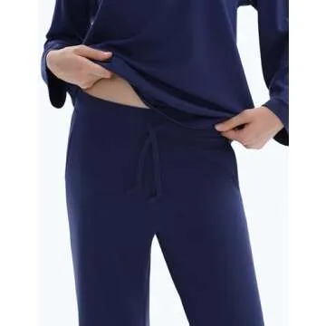 C202 Womens Loungewear Set 2 Piece Pajamas Matching Sets Long Sleeve Crewneck T Shirts Wide Leg Pants Casual, Midnight Small