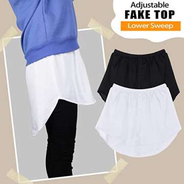 Syhood 2 Pieces Shirt Extenders for Women Adjustable Layered Fake Top Lower Sweep Shirt Half Length Mini Skirt for Women(XXL)