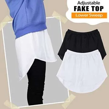 Syhood 2 Pieces Shirt Extenders for Women Adjustable Layered Fake Top Lower Sweep Shirt Half Length Mini Skirt for Women(XXL)
