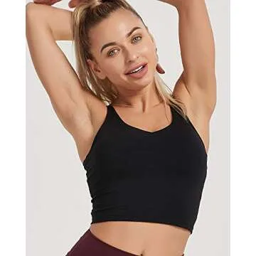 Stelle Womens Wirefree Padded Longline Sports, Yoga Bra, Fitness Workout Running Tank Tops (1-Black, Medium)