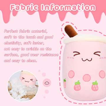 AIXINI Strawberry Boba Plush 19.6 inch Pink Stuffed Bubble Tea Plushie Milk Tea Cup Pillow Big, Soft Kawaii Pillow