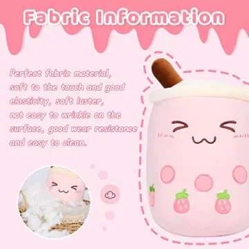 AIXINI Strawberry Boba Plush 19.6 inch Pink Stuffed Bubble Tea Plushie Milk Tea Cup Pillow Big, Soft Kawaii Pillow