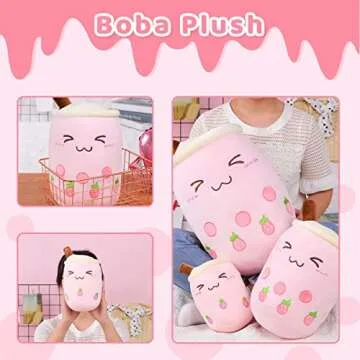 AIXINI Strawberry Boba Plush 19.6 inch Pink Stuffed Bubble Tea Plushie Milk Tea Cup Pillow Big, Soft Kawaii Pillow