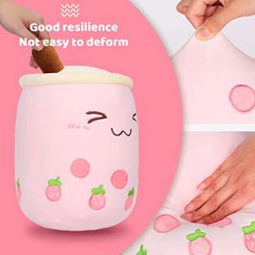 AIXINI Strawberry Boba Plush 19.6 inch Pink Stuffed Bubble Tea Plushie Milk Tea Cup Pillow Big, Soft Kawaii Pillow