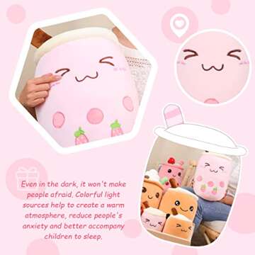 AIXINI Strawberry Boba Plush 19.6 inch Pink Stuffed Bubble Tea Plushie Milk Tea Cup Pillow Big, Soft Kawaii Pillow