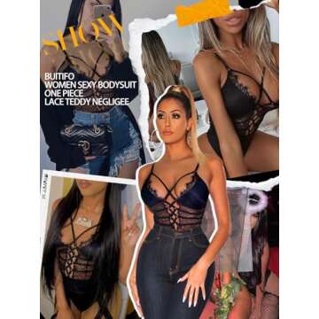 Buitifo Women Sexy Bodysuit Lace Teddy Negligee Black