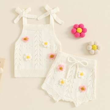 Doisbetthsay Toddler Girl Fall Outfits Knit Baby Clothes Tie-up Camisole With Elastic Waist Shorts 2...