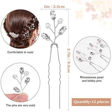 Luinabio 12 Pcs Crystal Bride Hair Pins for Elegant Weddings and Parties