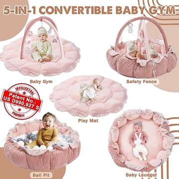 HAN-MM 5-in-1 Convertible Baby Play Gym with 6 Toys, Tummy Time Mat for Sensory Development, Baby Ac...