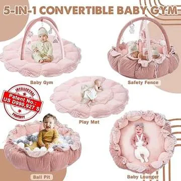 HAN-MM 5-in-1 Convertible Baby Play Gym with 6 Toys, Tummy Time Mat for Sensory Development, Baby Ac...