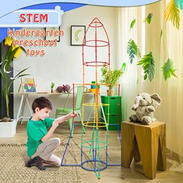 Creative Straw STEM Building Toys 450Pcs Aged for 3-5 5-7 Preschool Kids Constructor Toy Thin Tube Toy DIY Educational Interlocking Plastic Engineering Toys Kit for Boys and Girls