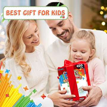 Creative Straw STEM Building Toys 450Pcs Aged for 3-5 5-7 Preschool Kids Constructor Toy Thin Tube Toy DIY Educational Interlocking Plastic Engineering Toys Kit for Boys and Girls