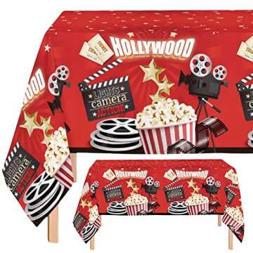 Oojami 24 Guest Movie Night Party Supplies Includes Plates, Cups, 2 Table Covers, Lunch Napkins, Beverage Napkins, 1 Banner - Now Showing, Ideal for Movie Night Birthday Awards Ceremony Theme Party