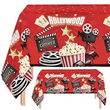 Oojami 24 Guest Movie Night Party Supplies Includes Plates, Cups, 2 Table Covers, Lunch Napkins, Beverage Napkins, 1 Banner - Now Showing, Ideal for Movie Night Birthday Awards Ceremony Theme Party