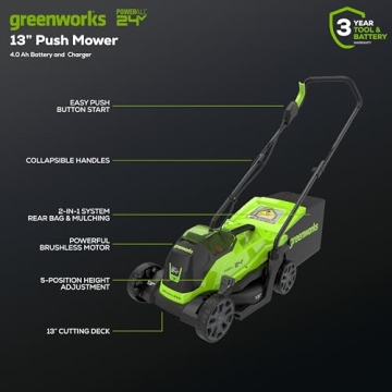 Greenworks 24V 13" Cordless Lawn Mower with Battery