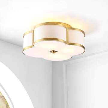 JONATHAN Y JYL9508B Quatrefoil 18" Scalloped Shade Metal Classic Glam LED Flush Mount, Classic, Glam, Transitional, Traditional, Modern, Living Room, Family Room, Kitchen, Bedroom, Foyer, Brass Gold