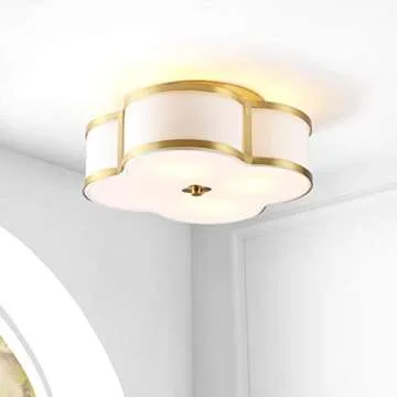 JONATHAN Y JYL9508B Quatrefoil 18" Scalloped Shade Metal Classic Glam LED Flush Mount, Classic, Glam, Transitional, Traditional, Modern, Living Room, Family Room, Kitchen, Bedroom, Foyer, Brass Gold